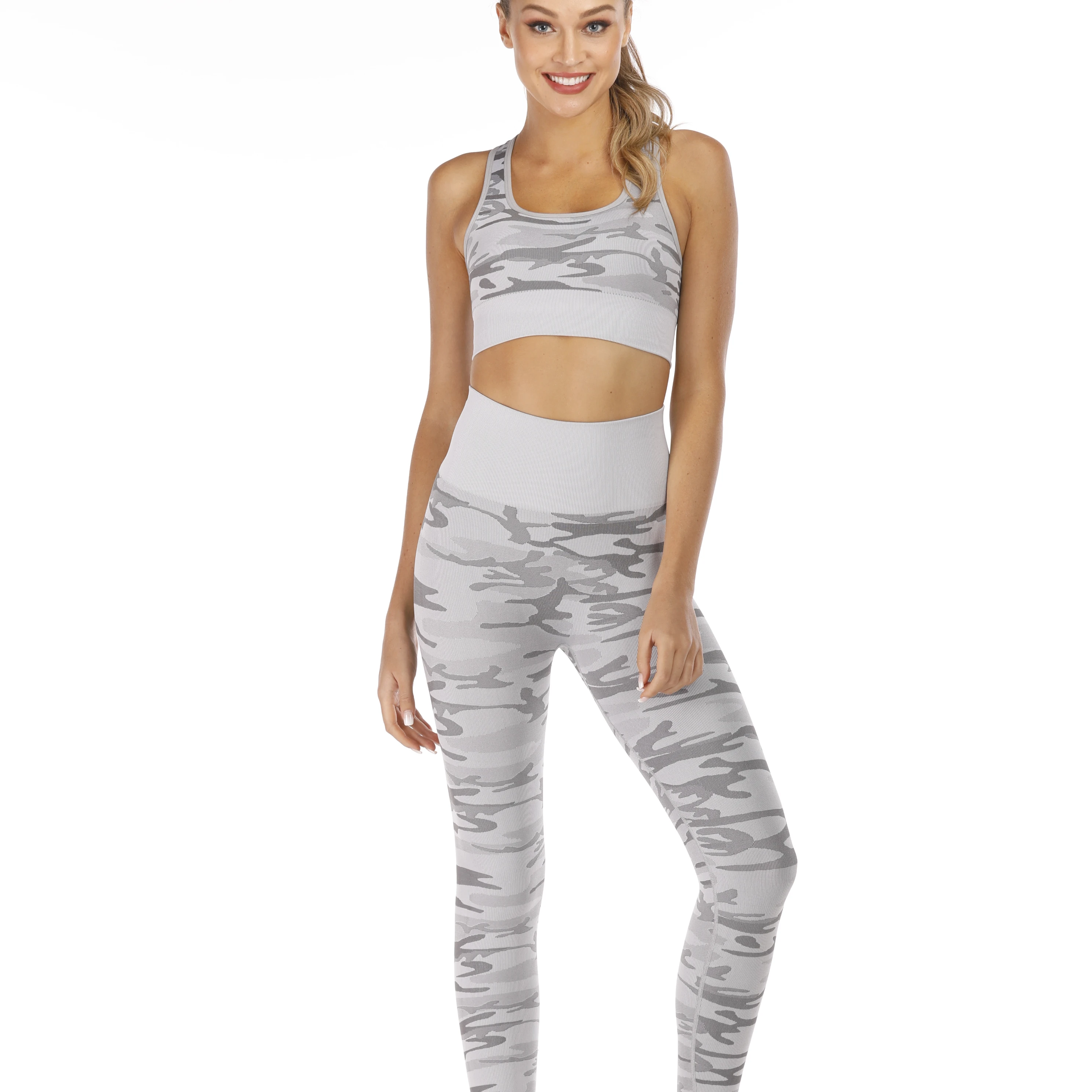 

camouflage sport workout gym fitness active wear sexy print set yoga leggings