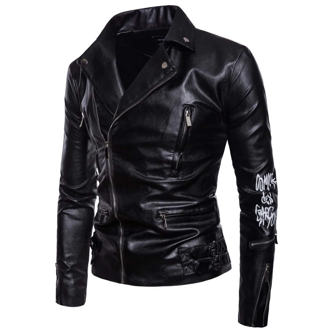 

Classic Men's Clothing Fashion Men's Outdoor Coat Letter Printing Zipper Coat PU Material Windshield Haulage Motor Jacket