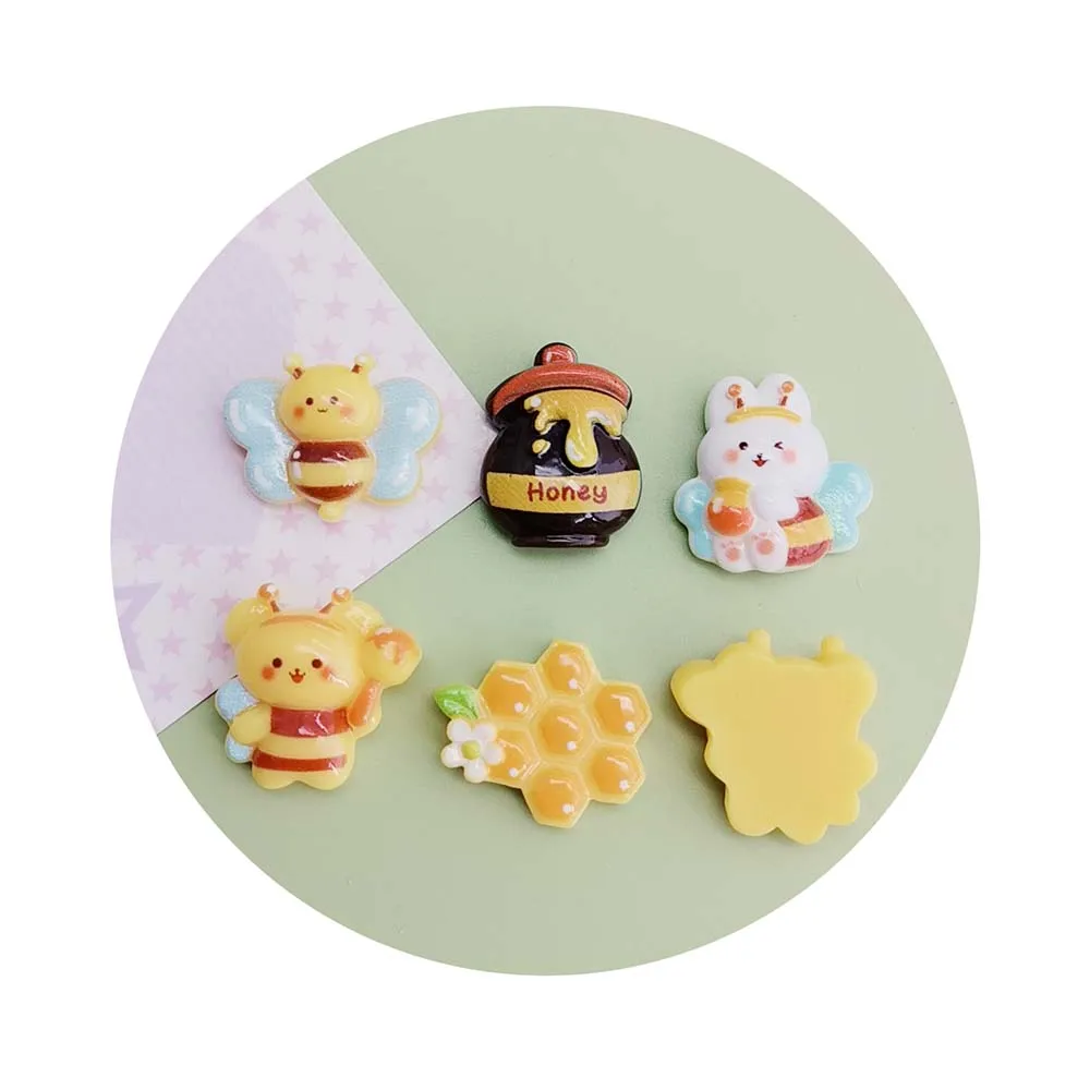 Bee Animal Honey Pot Resin Beads for DIY Toy Shoe Decorative Accessory Jewelry Crafting Flatback Sticker Charms