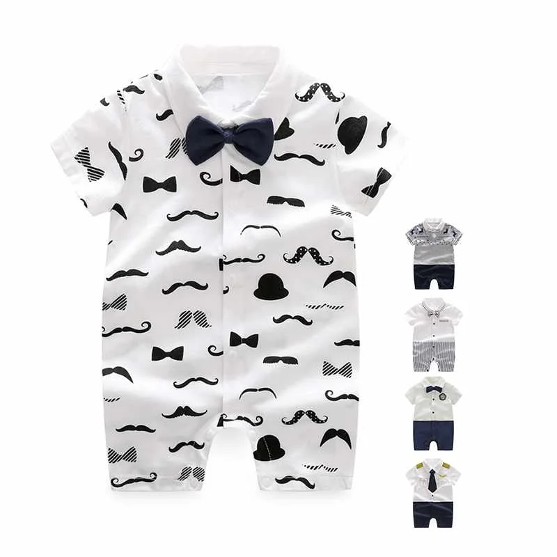 

Wholesale Short Sleeve Colther Print Summer Cotton Newborn Baby Boy Romper, White