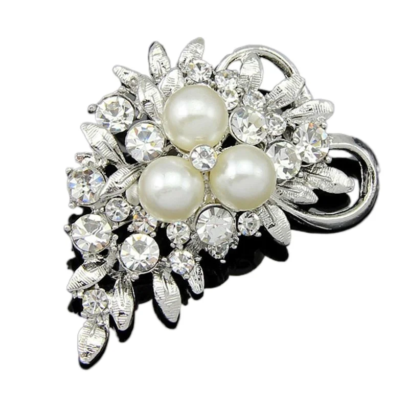 

3 Great Simulated Pearl Silver-color Leaves Crystal Brooch Pins Jewelry High Quality Brooches for Women Clothes