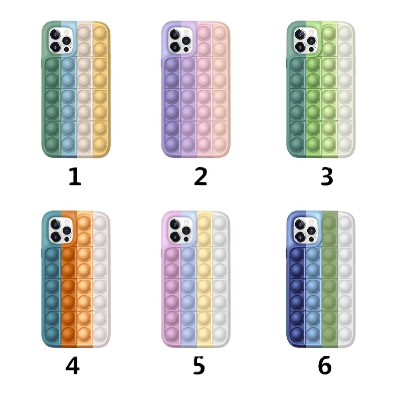 

2021 Amazon hot sell Push pop bubble Fidget Toy Mobile Phone case rainbow color for iPhone Anxiety Stess relief