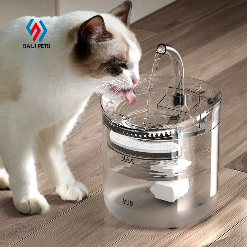 

Saiji wholesale pet sensor drinking feeder transparent filter drinker smart cycle dog dispenser water fountain for cats, Blue, pink, customized color
