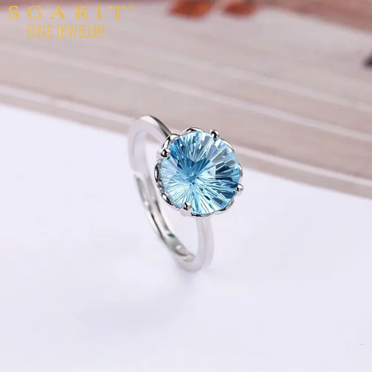 

fine jewelry manufacturer wholesale new fashion Round Blue Stone Ring zircon 925 sterling silver topaz gemstone ring women