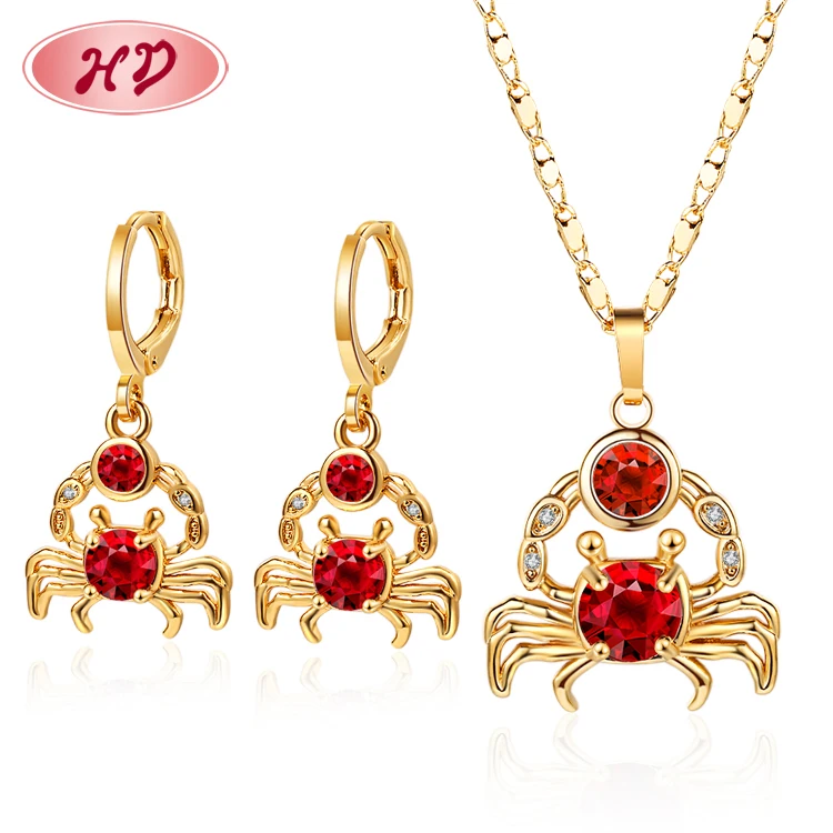 

New Amazon Hot Sale HD stylish charm custom crab 18k gold plated AAA CZ necklace jewelry sets for ladies