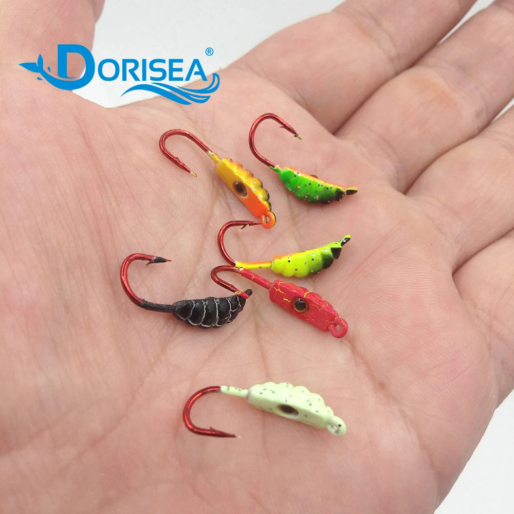 

DORISEA 6pcs/pack  Mini Ice Jig Lead Vertical Metal Maggots Worm Fishing Bait Lure, As the picture show