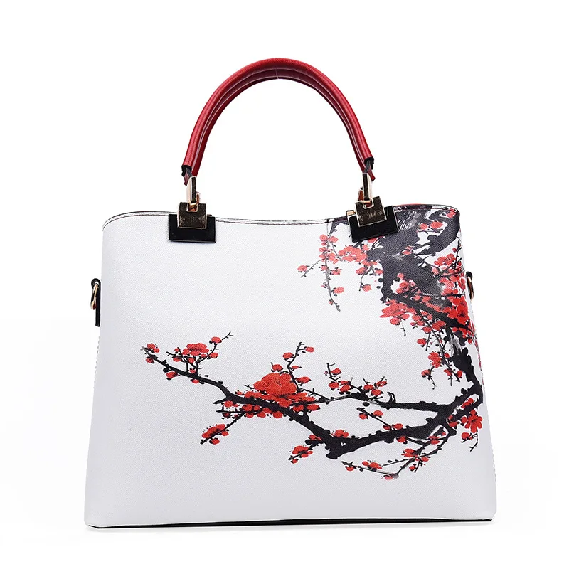 

New Fashion flower printed luxury leather shoulder handbag women ladies large capacity Chinese Style