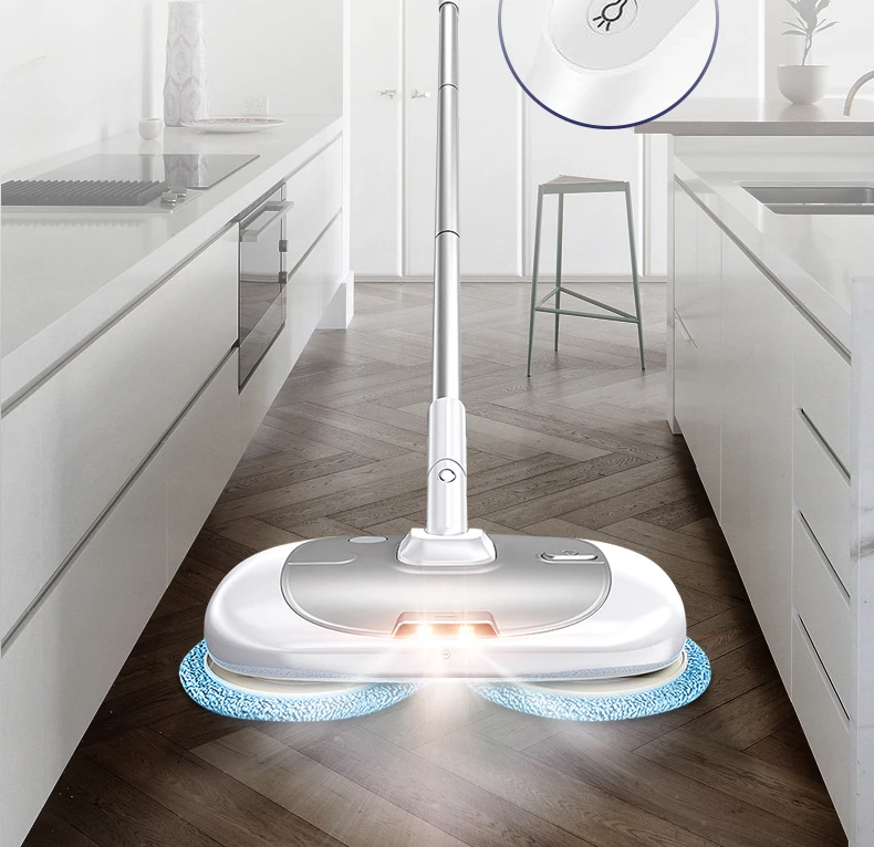 

Excellent house cleaning automatic water spray head cordless wireless electric mop for hot sale, White+blue