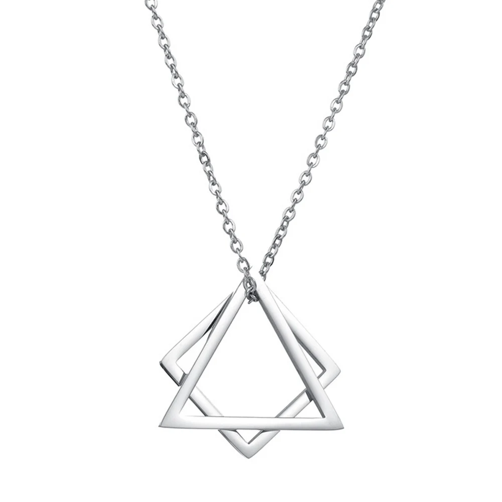 

Triangle and square overlapping pendant stainless steel silver necklace wholesale