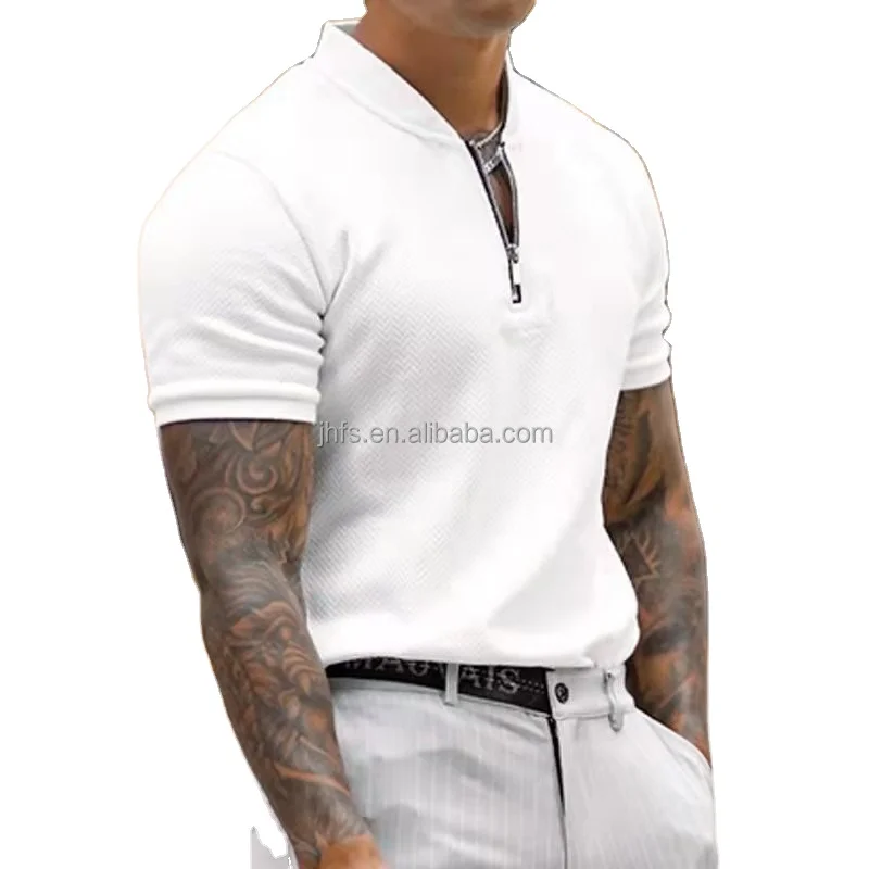 

J&H summer 2022 short sleeve men's polo shirts chic zip collar slim fit plus size men's shirts gentleman casual wear, 1 color as picture