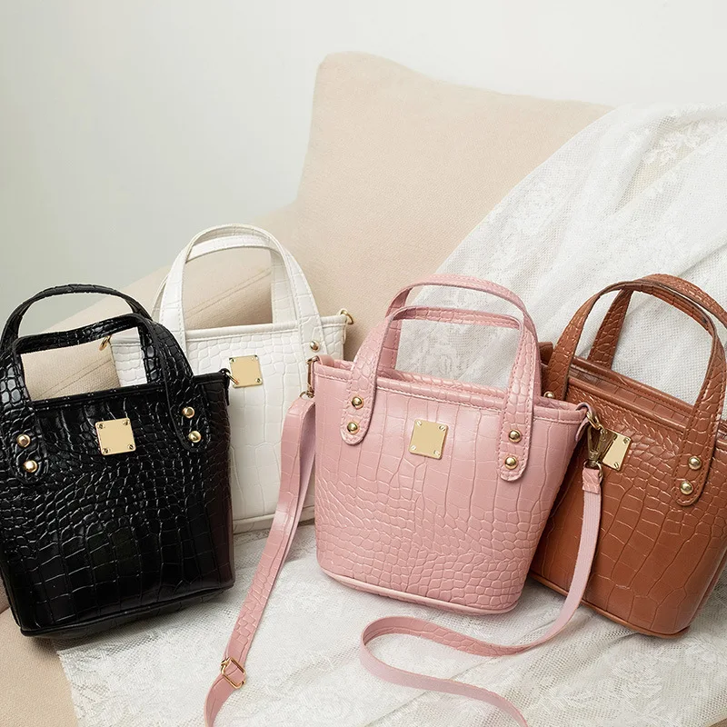 

2021 latest Alligator Pattern Pure Color Zipper Shoulder Bags women hand bags ladies purses and handbags, White/black/tan/pink