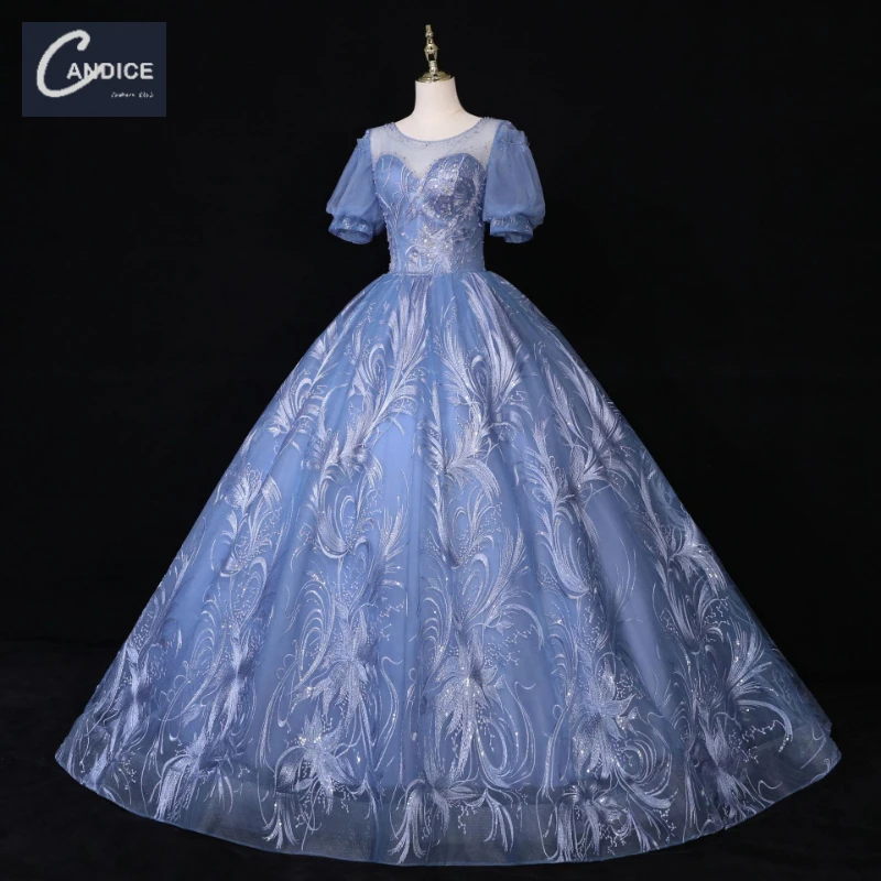 

Candice vestidos de novia wholesale 2021 new design lace short sleeve luxury big swing a-line ball gown wedding dresses