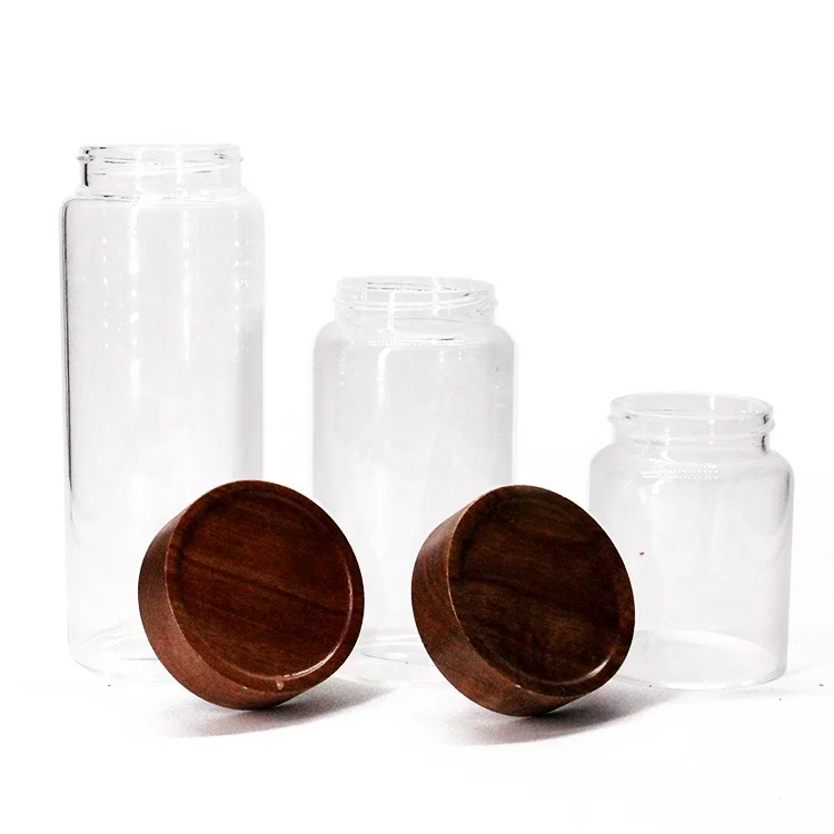 

Customized Size storage coffee 500ml Glass Jar Canister With Acacia Wood Lid