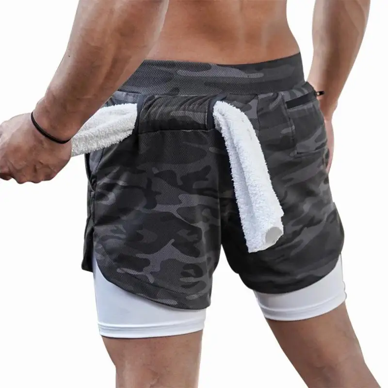 

2020 Men Camo Running Shorts 2 In 1 Double-deck Quick Dry GYM Sport Shorts Fitness Jogging Workout Shorts Men Sports Short Pants