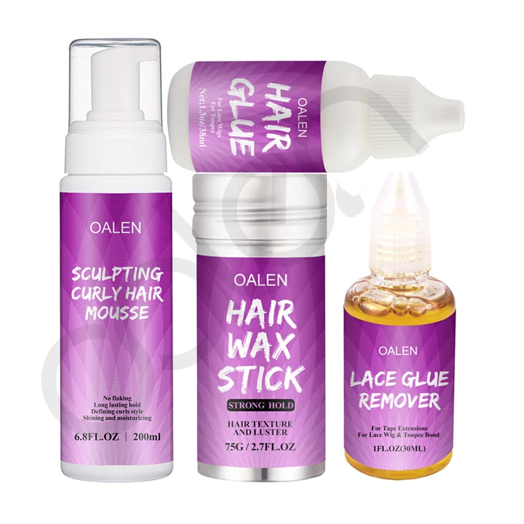 

Private Label Hair Wax Stick Organic Mousse And Lace Glue And Glue Remove Strong Hold Hair Extension Kit, White