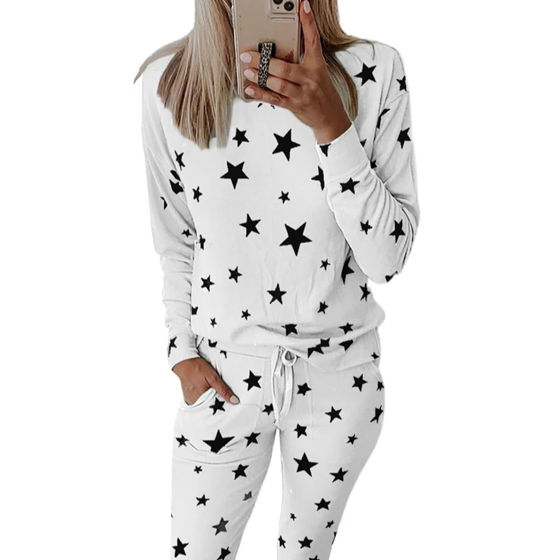 

High Quality Fashionable Home wear for Women Stars Printed Ladies Pajamas, 3 colors