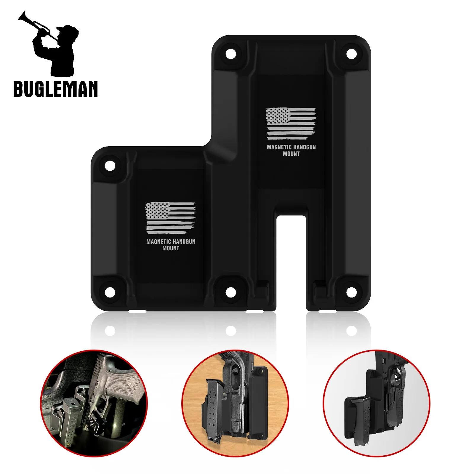 

Bugleman Quickdraw Magnet Gun Mount Holster 45Lbs Magnetic Pistol Mount Holder for Cabinet,Vehicle,Truck,Table,car ,Handgun Magn, Black