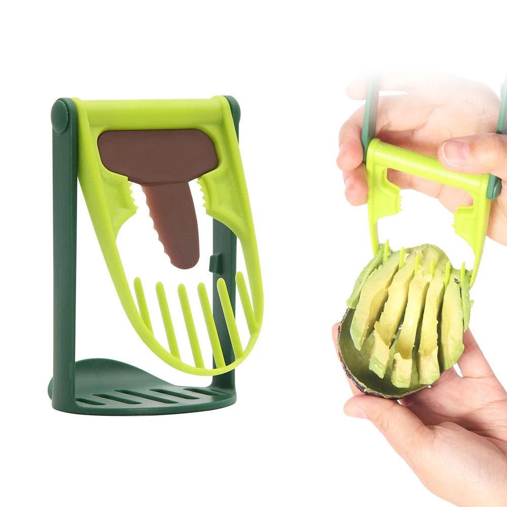 

2022 new kitchen gadgets 5 in 1 multifunctional avocado tool plastic cutter corer knife foldable slicer masher customized gadget