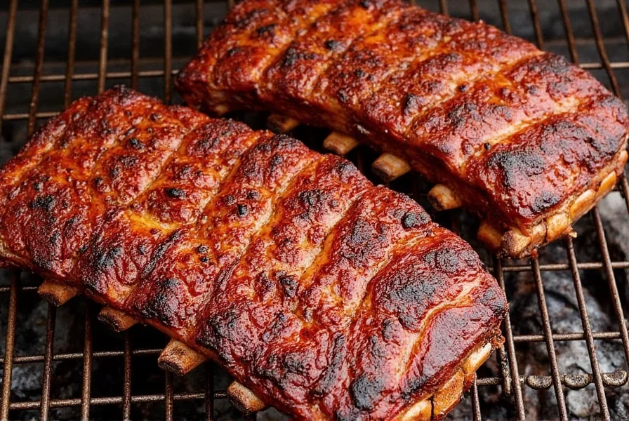 Barbecue sauce being brushed onto smoked ribs