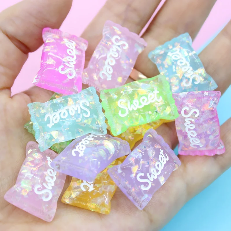 

Paso Sico High Quality Sequins Iridescent Kawaii Sweet Candy Resin Cabochon Dessert DIY Nail Art Decoration Charms 24*17mm