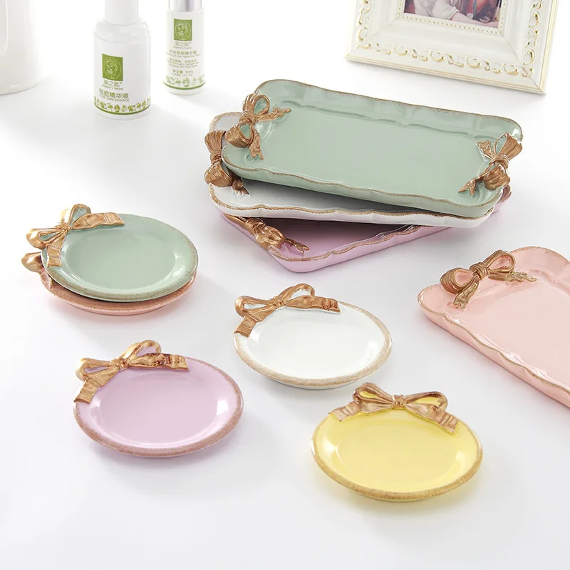 

Home Furnishing Customized Resin Bow Round Square Jewelry Display Tray Ring Dish, 6 colors (customized)