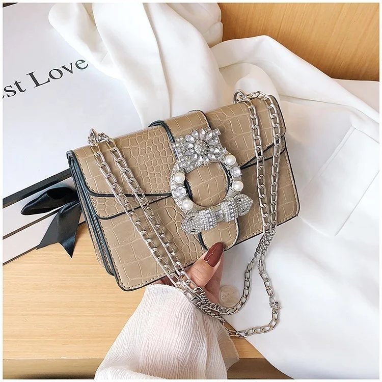 

2021 Fashion Stone PU Leather Small jelly Purses Cross Chain Shoulder Hand Bag Quality Mini Clutch Bags Ladies