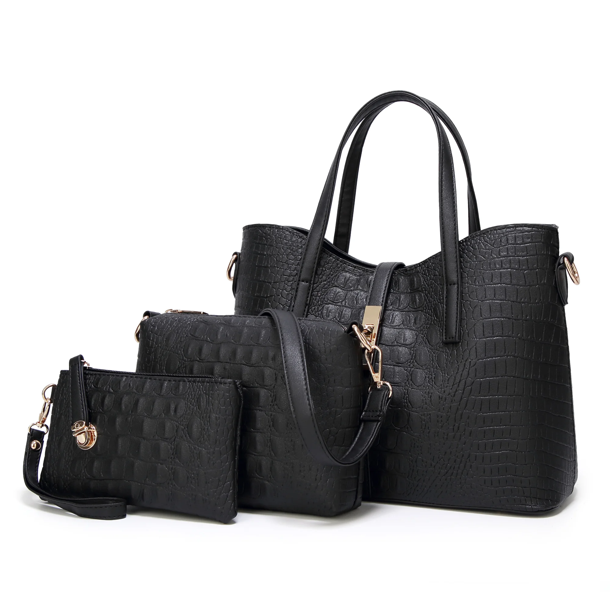 

High Quality PU Leather Handbag Wholesale Custom Lady Leather Handbag 3pcs Set Bag Women's Bags