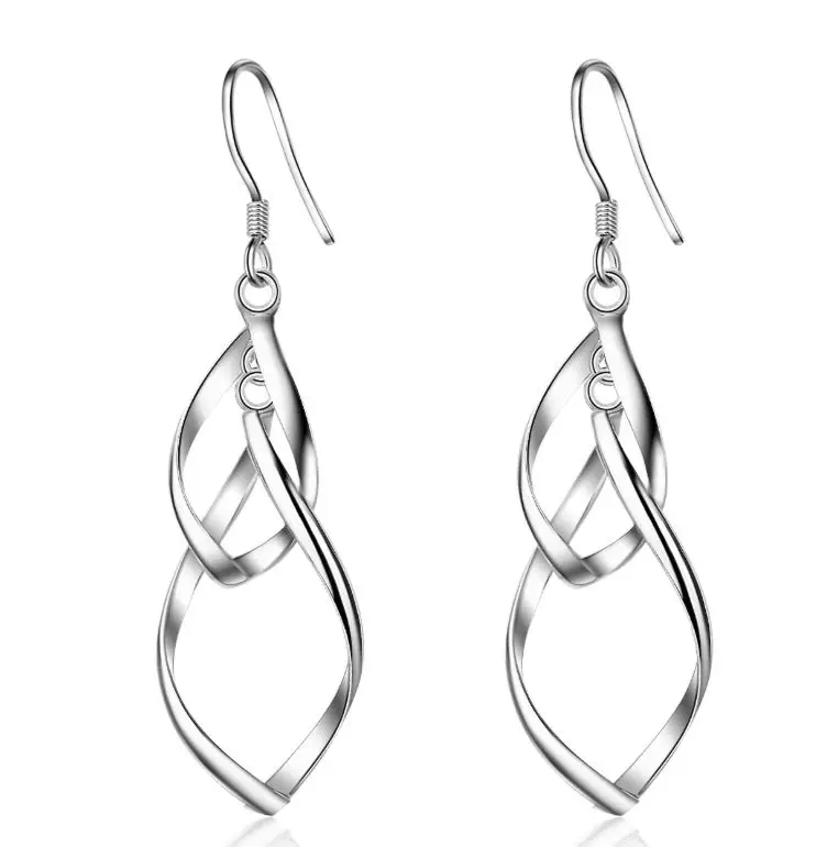 

Sterling Silver Double Elongated-Oval Twist French Wire Earrings