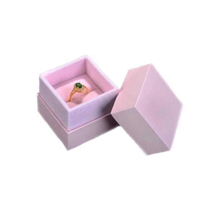

custom high quality fashion luxury fancy velvet small pink paper ring jewelry box