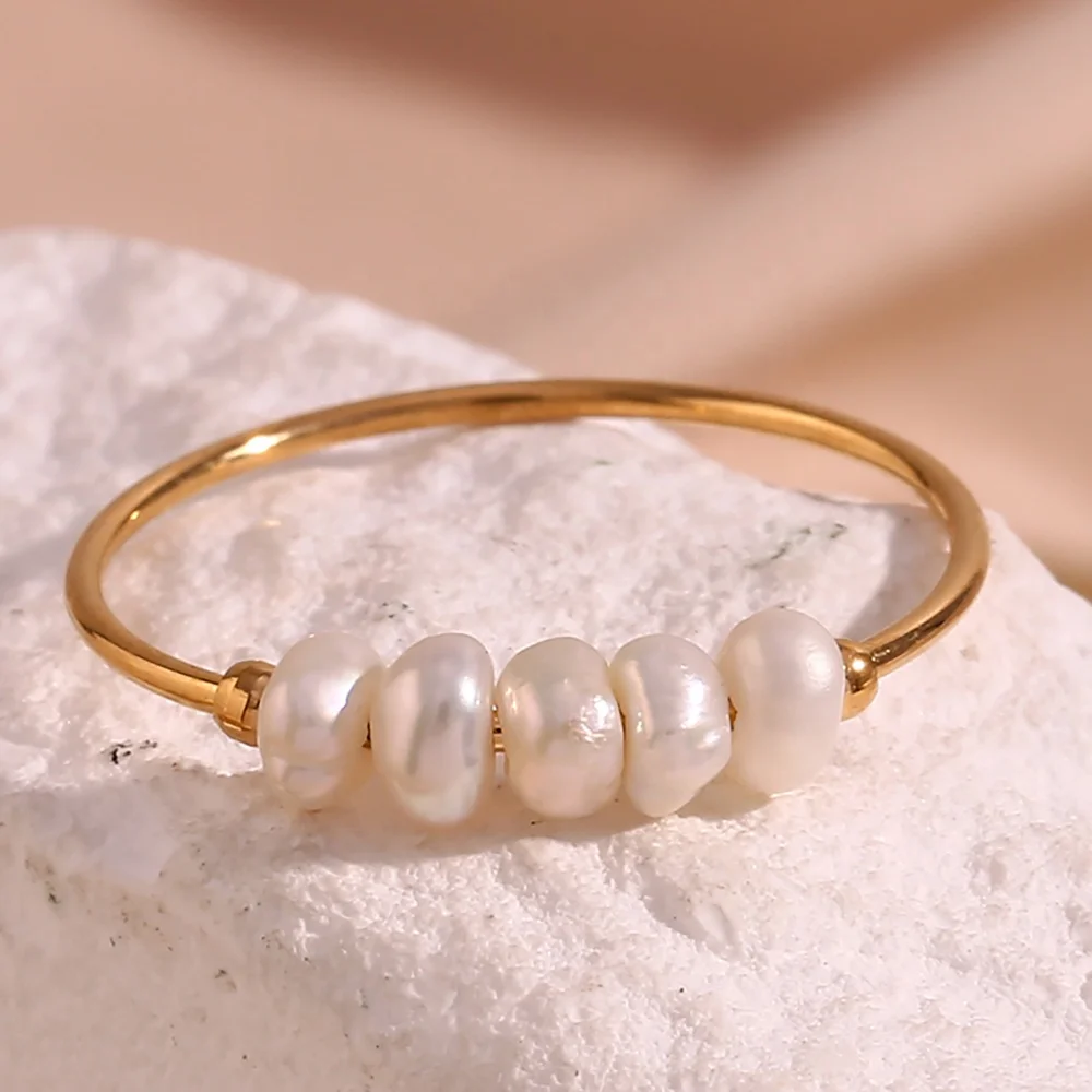 

Dainty Fresh Water Pearl Stainless Steel Ring 18k Gold Plated Pearl Rings For Women