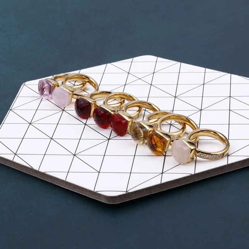 

Amazon Hot 18k Gold Square Multicolor Diamond Ring For Women Stainless Steel Jewelry Gift Spot Wholesale, Picture shows