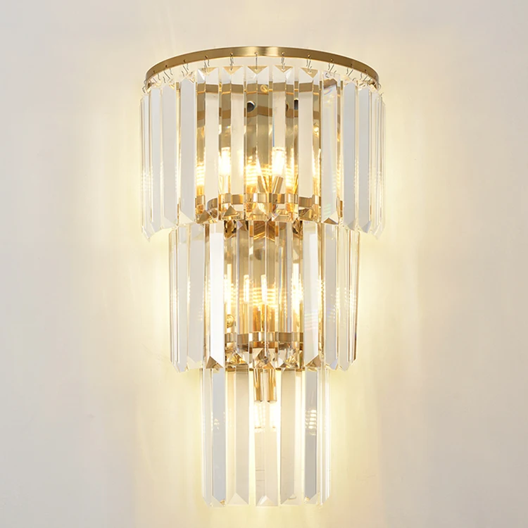 High quality factory gold crystal round square LED wall lamp