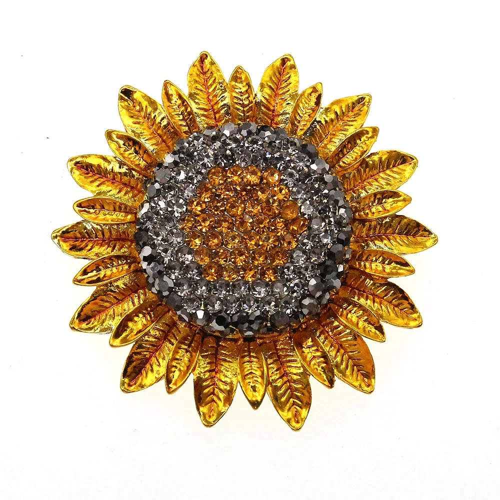 

Free Shipping Elegant Rhinestone Golden Color Sunflower Brooch  Gold Plating for gift Rhinestone Sunflower Brrooch, White