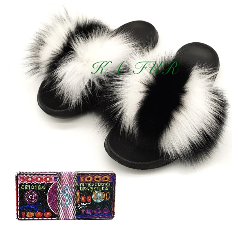 

Little girl fur slides fur slippers slides fur slides and matching purse