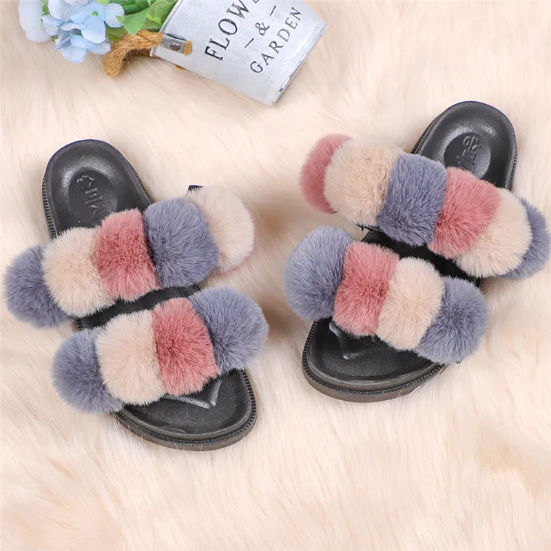 

women's favorite colorful faux fur slipper, Show as pictures