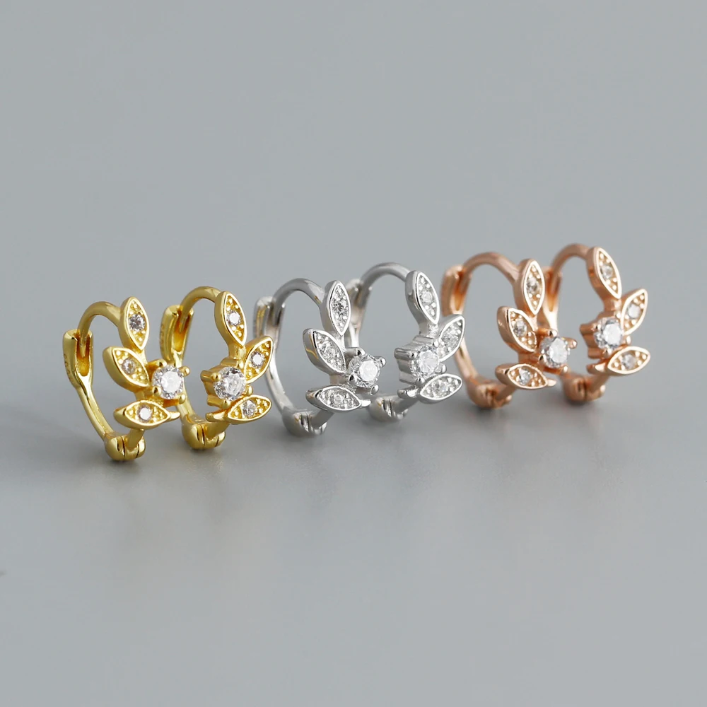 Dropshipping 925 Sterling Silver Irregular CZ Diamond Leaf Shape Gold Plated Hoop Earring Jewelry for Women