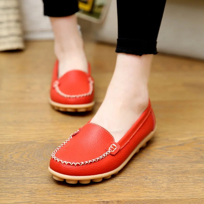 

New Spring Autumn Shoes Woman Genuine Leather Women Flats Slip On Women Loafers Moccasins Female Shoe Plus Size