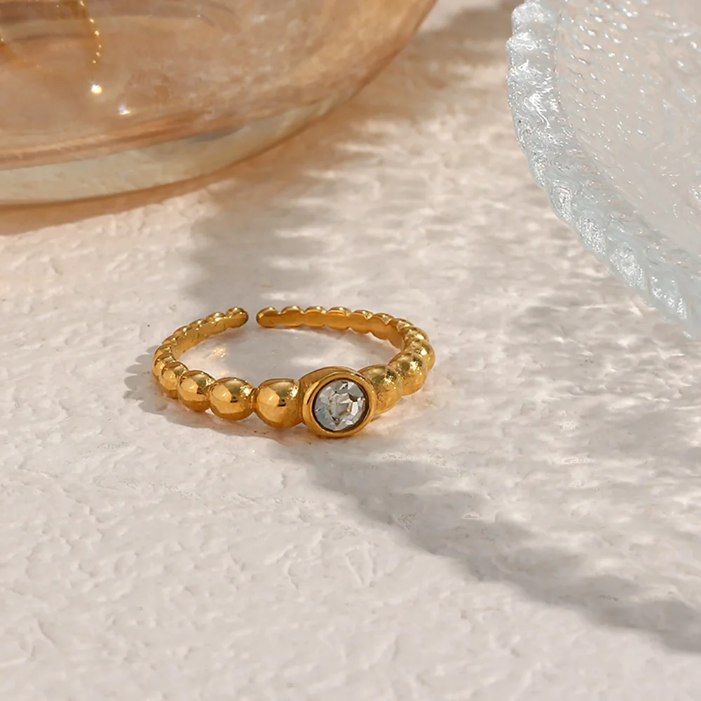 

Vintage Adjustable Bead Ring For Women Stainless Steel Beaded Rings Gold Plated Jewelry