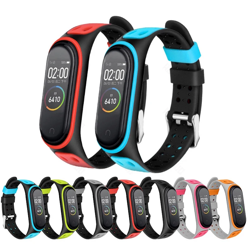 

Silicone strap mi band 4 5 smartband for xiaomi mi band 5 4 3 replace mi band 3 belt strap, Gray pink,black red,gray orange,black blue,black green,gray green,etc.