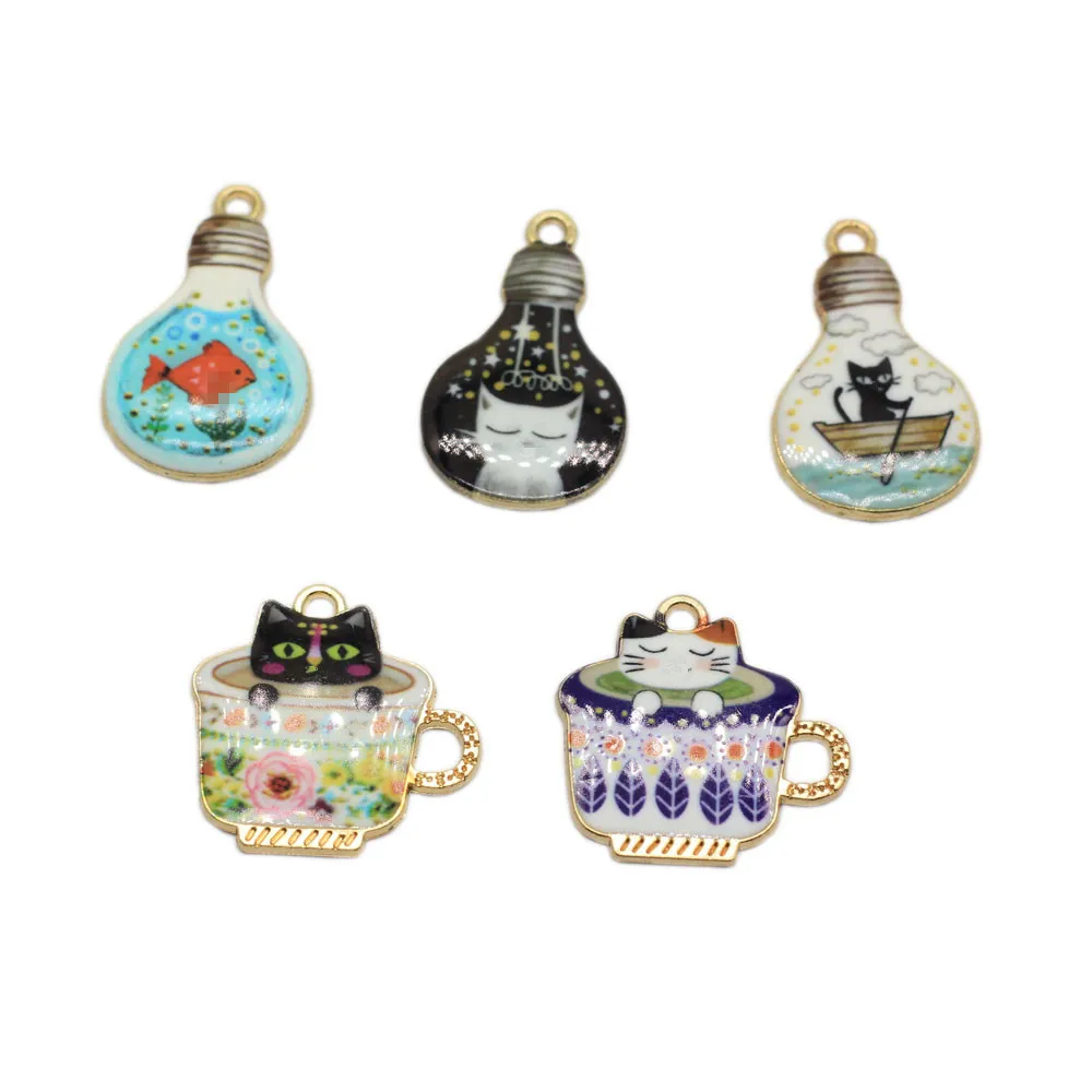 Cup Cat Enamel Charms  for Jewellery Making Craft Supplies Bracelet Earring Necklace Keychain Pendant