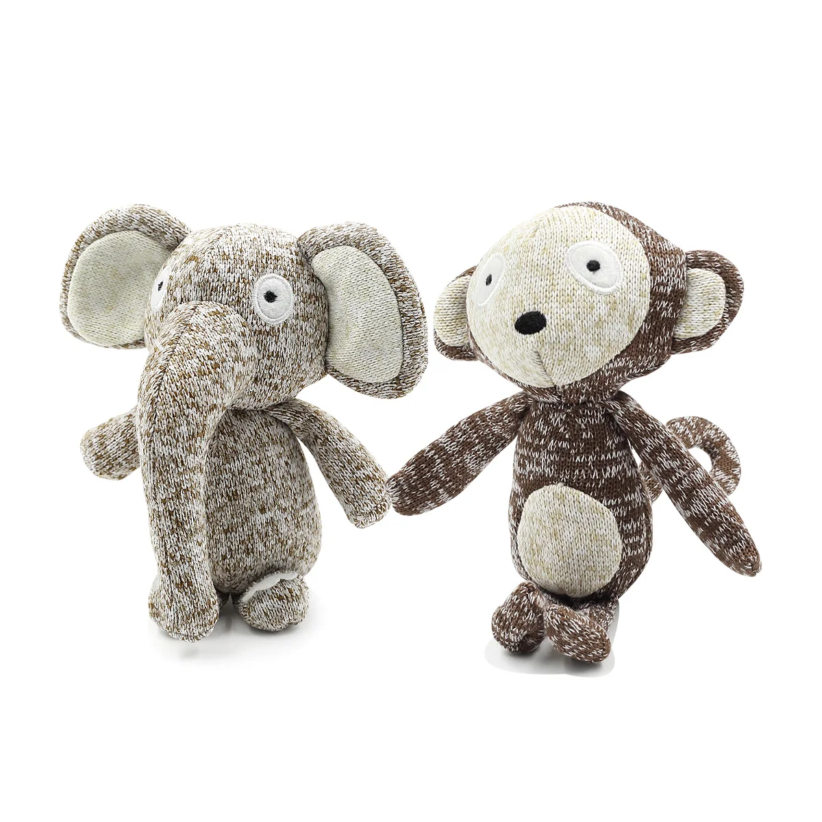 

New Stock Stuffed Squeaky Toy Double Layers Knit Brown Monkey Soft Plush Chew Squeak Toys For Dogs