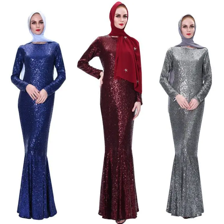 

IDS abaya dubai baju gamis muslim ramadan sequined fishtail evening muslim women dresses muslim bride dress, Shown