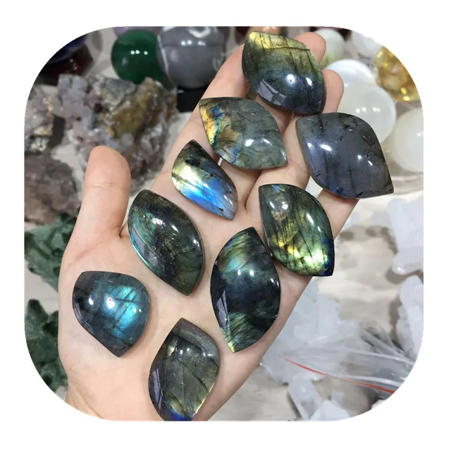 

New arrivals feng shui Folk Crafts natural blue flash labradorite leaves for Cabochon pendant Jewelry gift