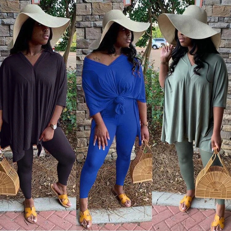 

W7874 Plus size sets 2020 long sleeves workout womens mid pants sets suits
