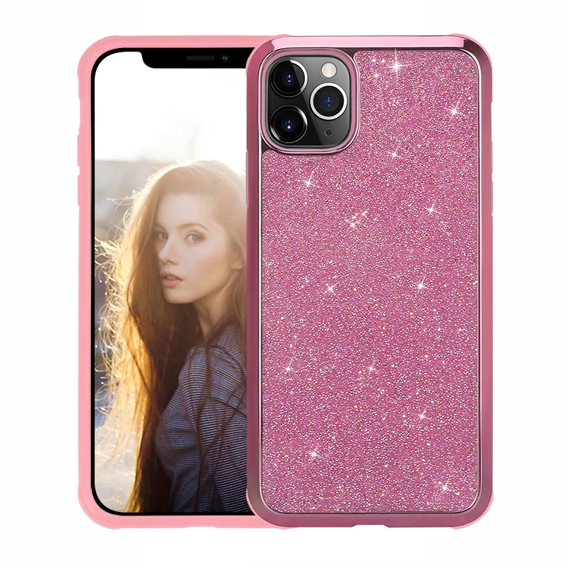 

Pink Water drop diamond Electroplated diamond Two in one Phone Case for iPhone 12 pro max