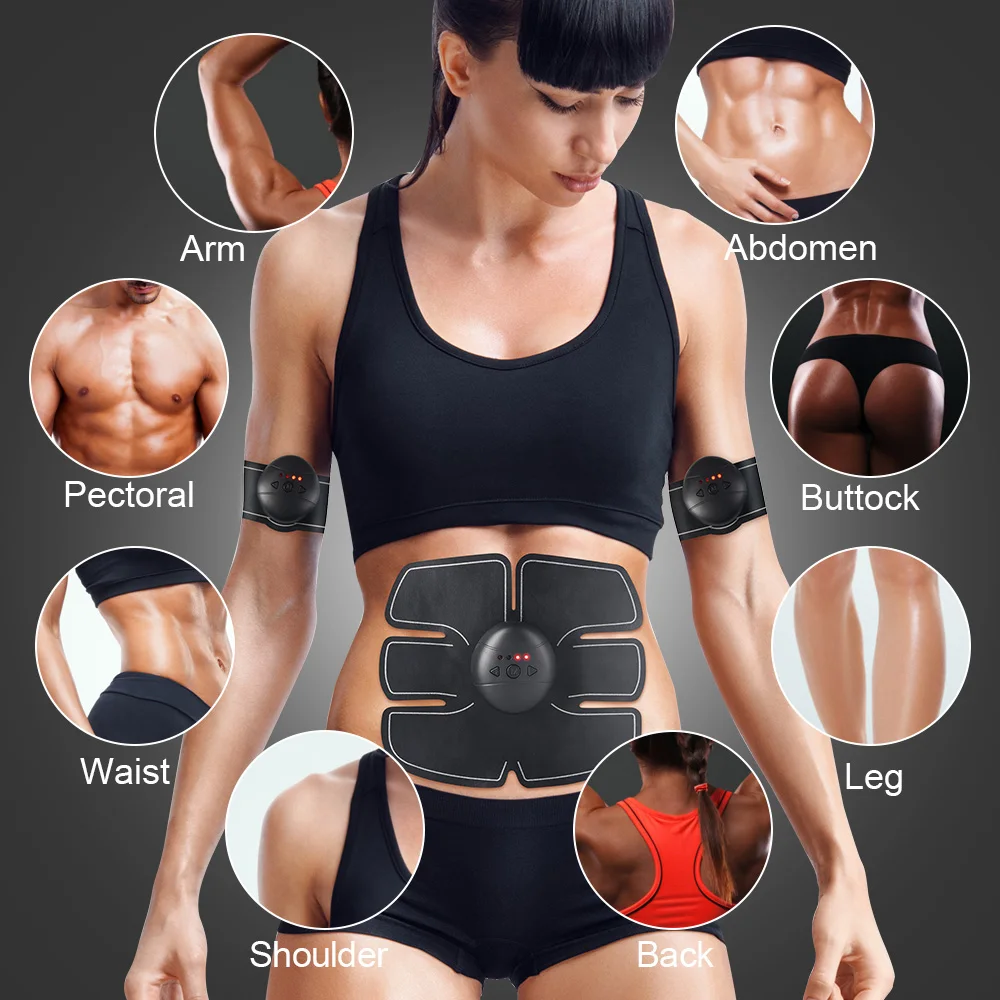 

massage machine abdominal vibrating belt electronic belt 6 pack ems abs stimulator muscle trainer, Black
