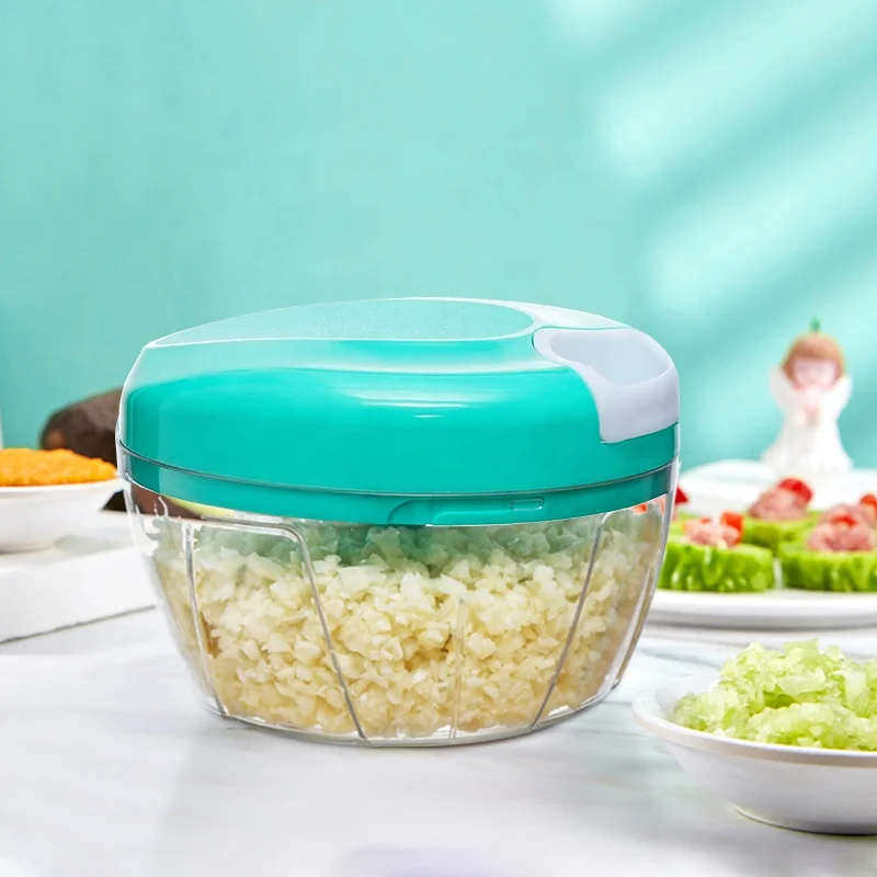 

New Kitchen Gadget 500ML 3 Blades Manual Garlic Onion Vegetable Chopper Hand Food Chopper, Green