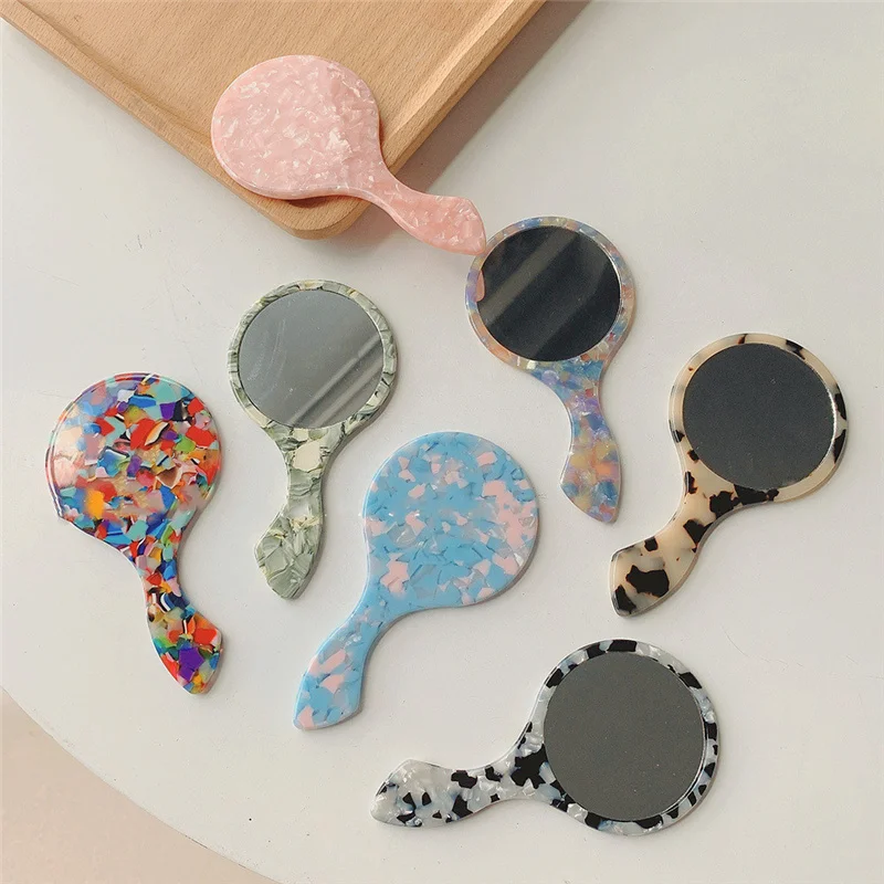 

Acetic Acid Material Makeup Mirror Handheld Circular With Handle Hand Mirror SPA Salon Compact Acetic Mirrors Cosmetic, Colors