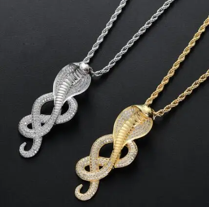 

Hip Hop Glasses Snake Pendant Copper Zircon Men's Ice Necklace Jewelry Gifts, Gold,silver,black