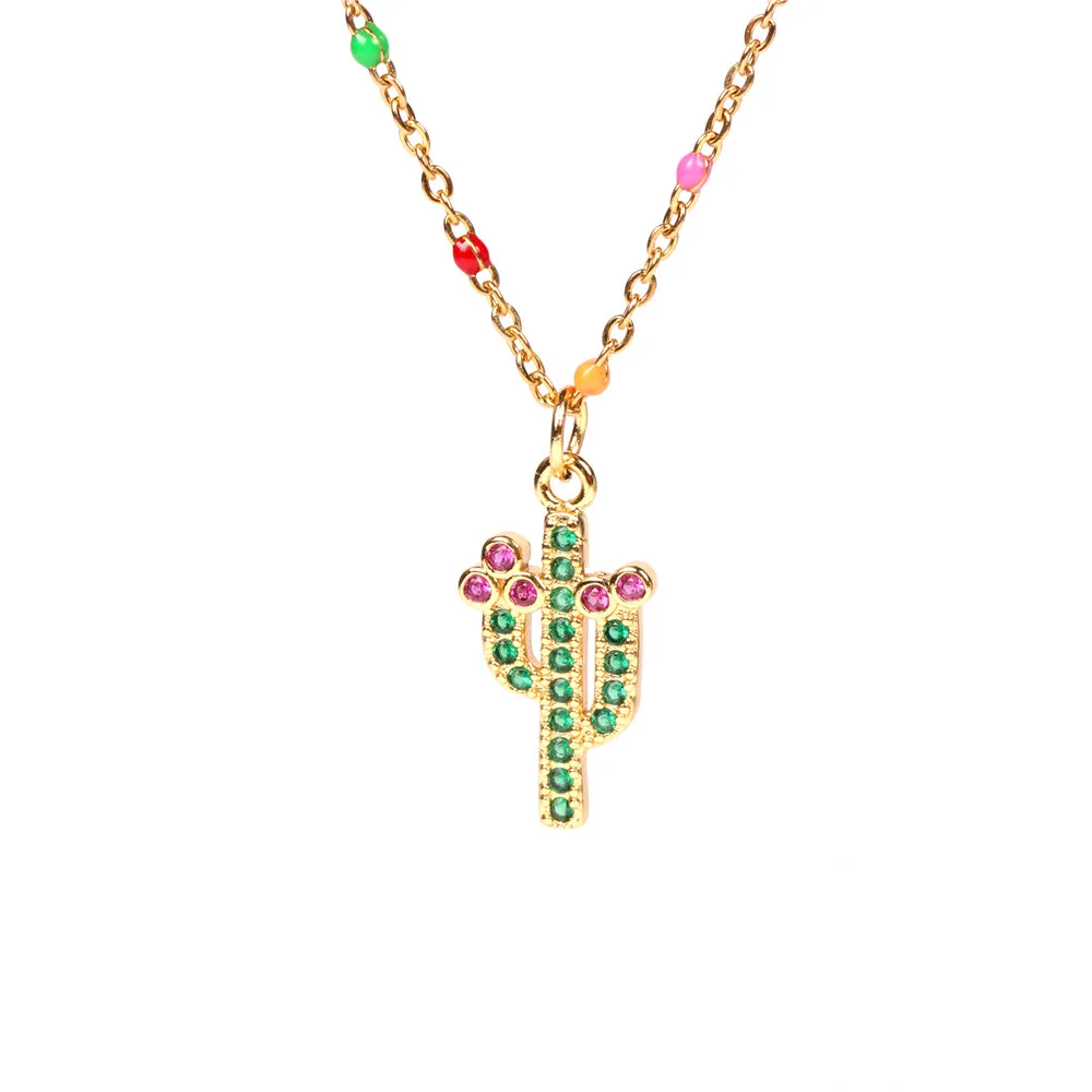 

Sailing Jewelry Brass 18k Gold Copper Plated Cactus Pendant Necklace CZ Cactus Pendant Necklace for Women